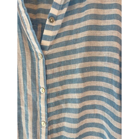 Tahari Womens Blue & White Striped Button-Up Tunic Shirt Medium Linen Blend Roll - Picture 5 of 7